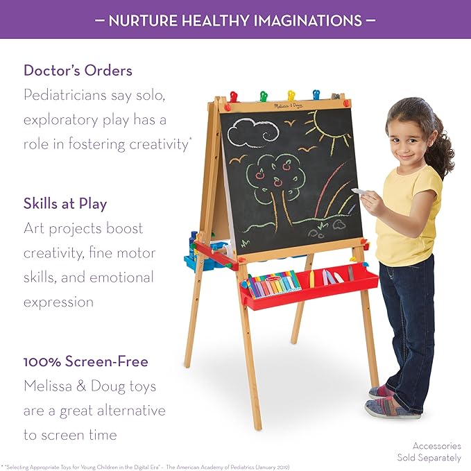 Melissa & Doug Deluxe Standing Art Easel - Dry-Erase Board, Chalkboard, Paper Roller, 36 months to 84 months