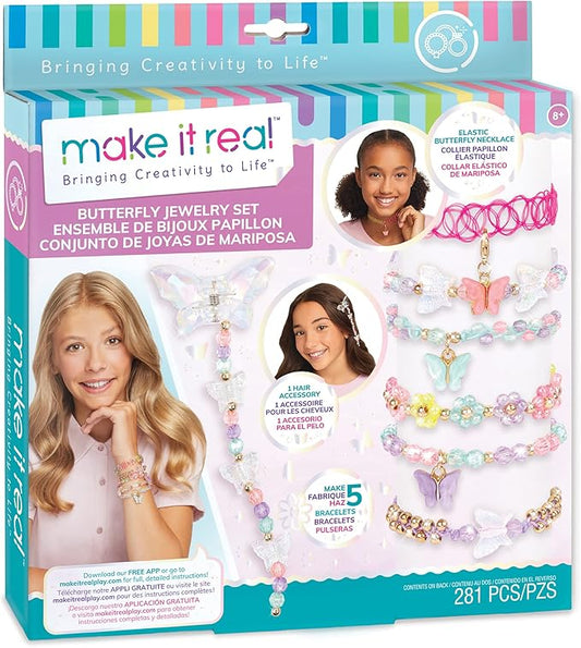 Make It Real: Butterfly Jewelry Set - Create 7 Pieces of Jewelry, 281 Pieces, Includes Play Tray, DIY All-in-One Kit, Tweens & Girls, Arts & Crafts, Kids Ages 8+