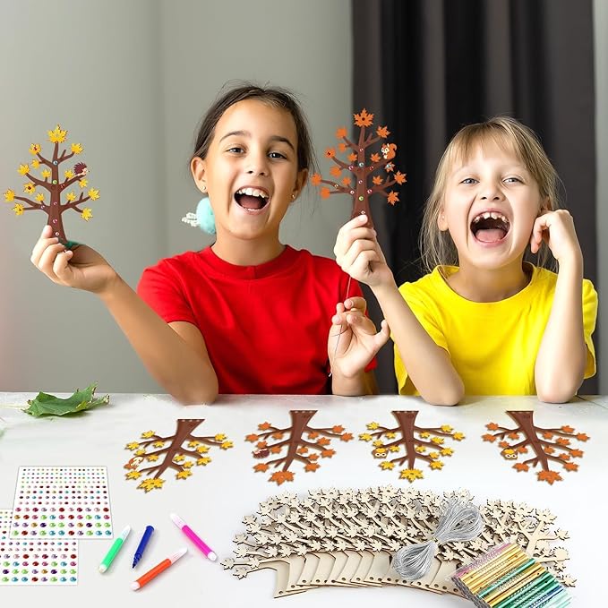 gisgfim 16 Pack Thanksgiving Fall Wind Chime Crafts Kits for Kids Make Your Own Maple Tree Wind Chime Wooden DIY Arts and Crafts for Autumn Party School Classroom Decorations Supplies Birthday Favors