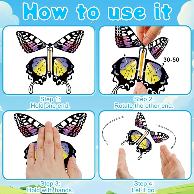 SANYIYIBA 24 Pack Flying Butterfly Craft Kit with 12 Wind Up Butterflies and 12 Color Pens - DIY Toys for Kids' Parties School Activities and Parent-Child Fun