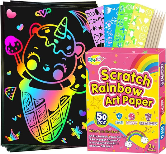 Rainbow Scratch Off Paper for Kids: Easter Crafts Gifts for Kids 60pcs Magic Arts Supplies for Age 3-12 Teen Toys Games for Valentines Birthday Christmas Basket Stuffers |Party Favors(Girls)