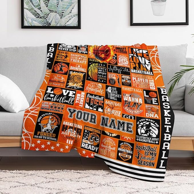 Custom Basketball Blanket - Soft Flannel Sports Basketball Blankets for Girls Boys Kids Pet Basketball Lovers - Warm Basketball Throw Blankets for All Season Sofa Lap, Chair - 40"x30"