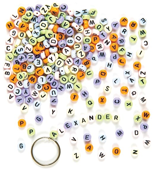 Baker Ross Alphabet Beads, Pony Bead Crafts for Kids Arts and Crafts and Jewelry Making (Pack of 400 Pieces), Assorted, ET151
