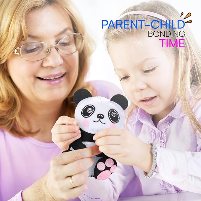 Neliblu Beginner Sewing Kit for Kids - Panda Pillow Kits - Learn to Sew for Girls - My First Sewing Kit - Kids' Arts and Crafts Project - Stuffed Animal Decoration - Creative Activities for Kids
