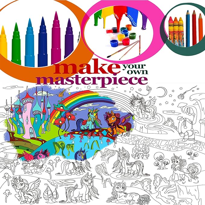 ALEX Art, Large Coloring Poster - Arts and Crafts Unicorn - Jumbo Table Coloring Sheet - Giant Coloring Posters for Kids - Creative Fun Birthday Gifts for Girls - Extra Huge Big Page Wall Size