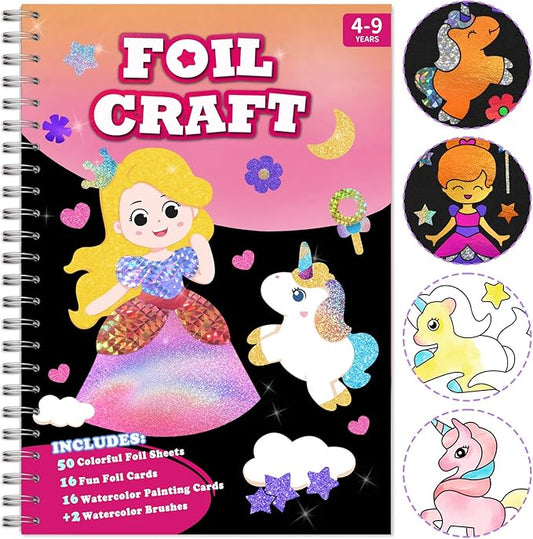 SOOVSY Art & Craft Activity Toys Kit, Foil Animals Crafts Children Fun DIY Creative Toy of The Year, No Mess Art Kits for Kids, Gift for Boys Girls Ages… (Princesses&Coloring)