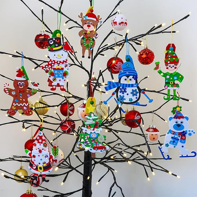 Winlyn 24 Set Christmas Craft Kits - Winter Crafts DIY Ornaments & Decorations - Festive Foam Stickers - Arts & Crafts for Kids - Holiday Home & Classroom Activities - Party Favors