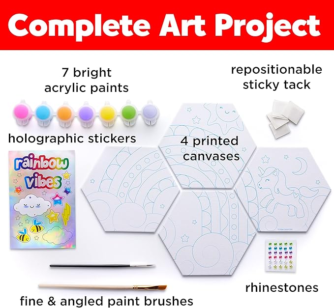 Faber-Castell Rainbow Vibes Wall Art Craft Kit - Paint and Decorate Your Own Unicorn Canvas Art, Unicorn Painting Kit for Kids, Arts and Crafts for Ages 6-8+, Purple