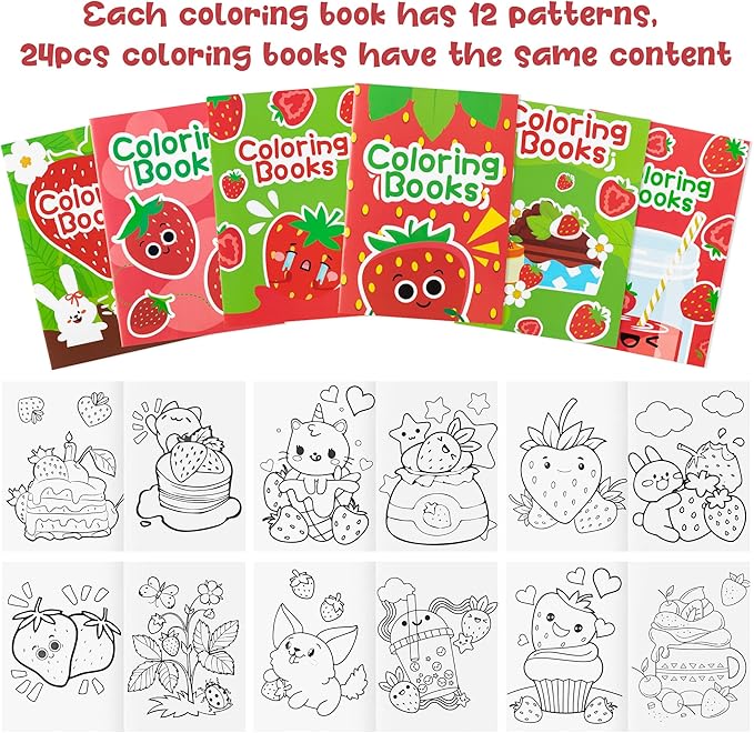 Strawberry DIY Coloring Books - 24-Pack Strawberry Coloring DIY Art Drawing Books Fruits Patterns Christmas Winter Xmas New Year Gifts Kids Birthday Sweet Party Favors Class Art Activity