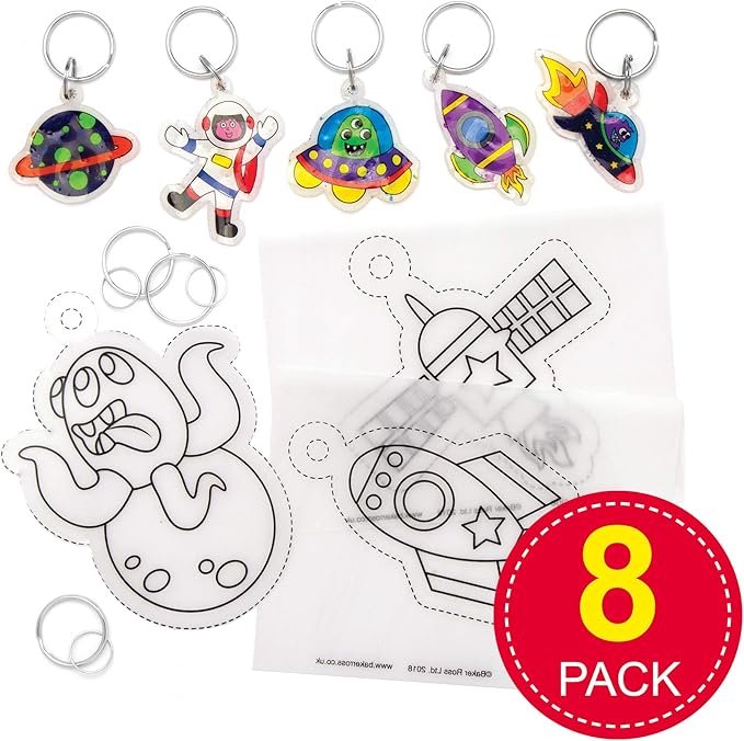 Baker Ross Ltd Solar System Super Shrink Keyrings, Arts and crafts for Kids (Pack of 8)