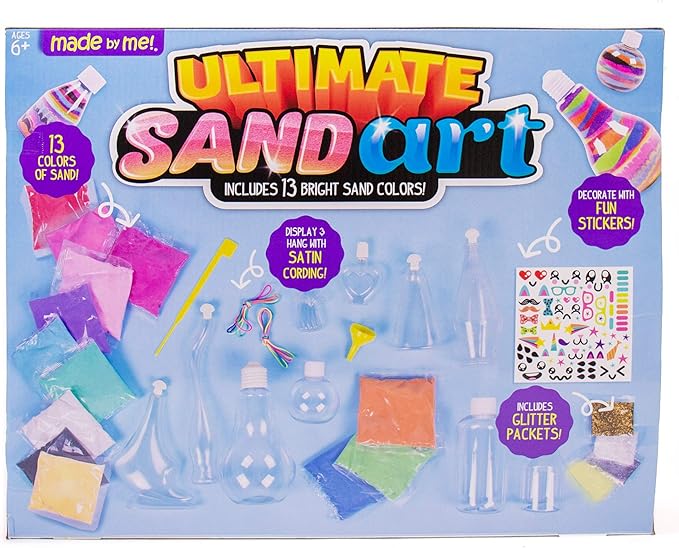 Made By Me Ultimate Sand Art Kit, Includes 13 Colors of Sand, 1 Glow in The Dark Sand, 8 Sand Bottles, 3 Pack of Glitter, Sticker Sheet & More, Arts & Crafts, Arts and Crafts, for Ages 6+