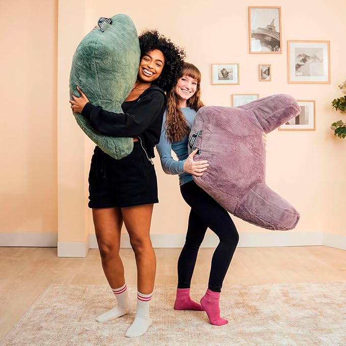 Nestl Fur Reading Pillow, Stylish Back Pillow for Bed Sitting Up, Faux Fur Bed Chair Pillow with Arms, Reading Pillows for Sitting in Bed Adult & Kids, Sit Up Back Support Pillow for Bed Rest - Linen