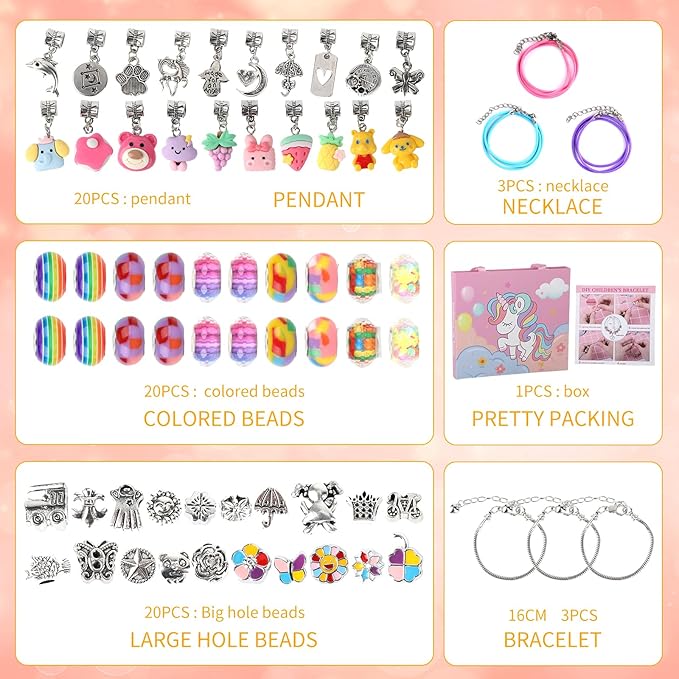 Eihatfif Charm Bracelet Making Kit,Unicorn/Mermaid Crafts Gifts Set for Girls Teens Age 4-12，Jewelry Making Supplies Beads
