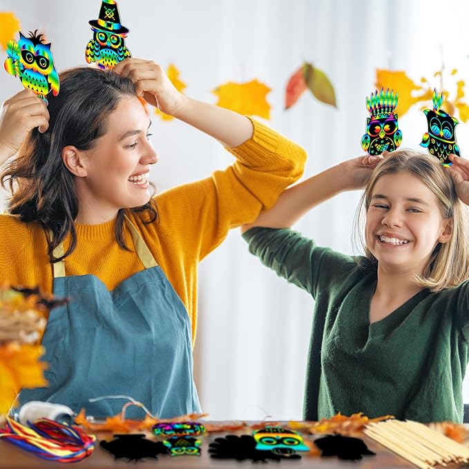 Hollowfly 80 Pcs Owl Scratch Cards for Boys Girls Owl Party Favors Colorful Scratch Off Paper for Christmas DIY Valentines Classroom Birthday Party Art Project