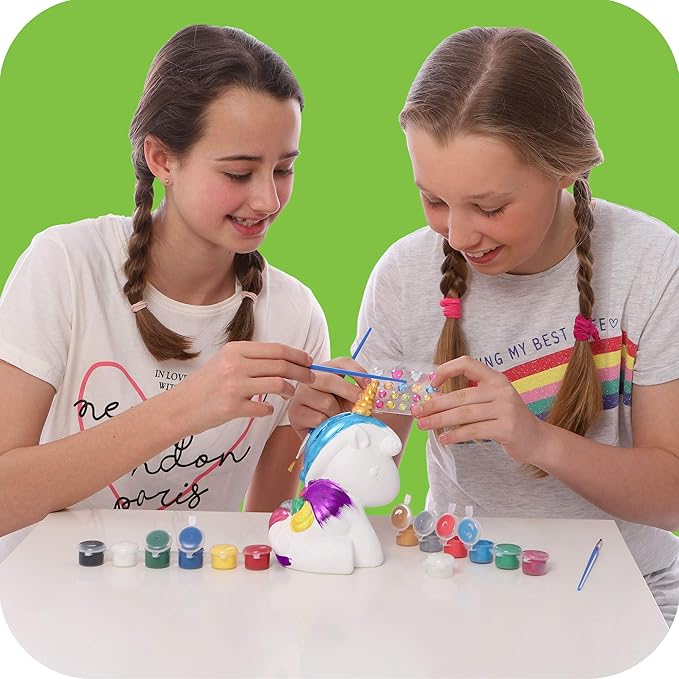 Original Stationery Paint and Decorate Your Own Unicorn Money Box, Kids Paint Set for Girls with 21 Gems, 12 Non Toxic Fun Colors and Lots More!