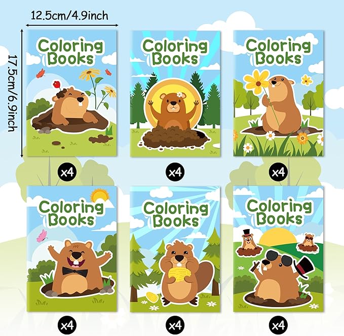 ANGOLIO 24Pcs Groundhog Coloring Books Bulk for Kids Cartoon Dormouse Animals Coloring Books Mini DIY Art Drawing Booklet for Kids Happy Groundhog Day Supplies Spring School Rewards Goodie Bag Filler