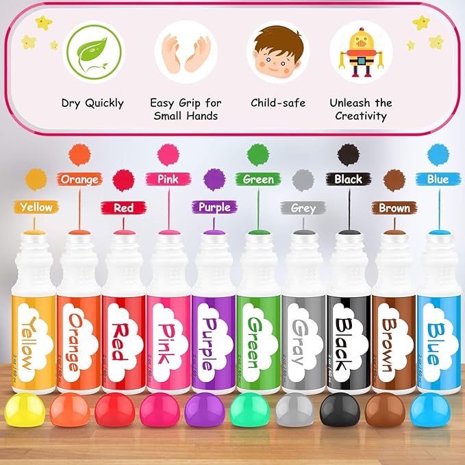 Easter Basket Stuffers, Soucolor Washable Dot Markers Easter Gifts for Toddlers Kids Preschool, 10 Colors 2 oz Bingo Daubers Paint Markers Set with 48 Pages Tearable Activity Book for Toddler Art Kits