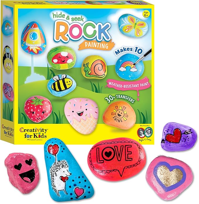 Creativity For Kids Hide and Seek Rock Painting Kit - Arts and Crafts for Kids Ages 6-8+, Gifts for Kids, Craft Kit with 10 Rocks and Waterproof Paint, Small