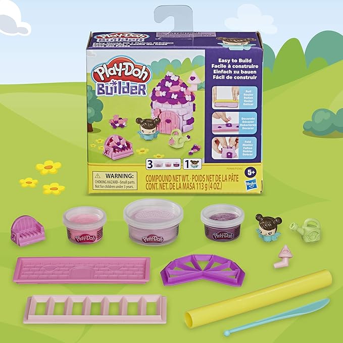 Play-Doh Builder Fairy House Toy Building Kit for Kids 5 Years and Up with 3 Non-Toxic Colors - Easy to Build DIY Craft Set