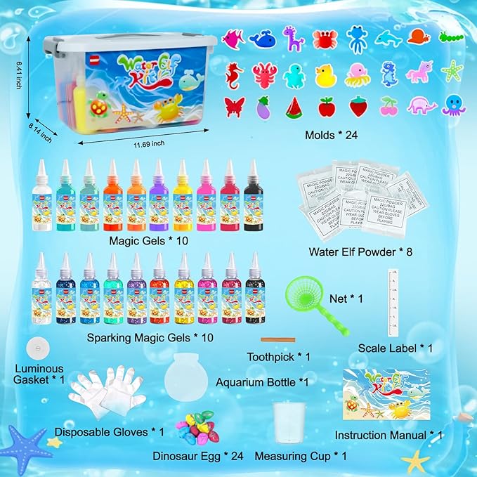 Aqua Fairy Water Gel Kit, Magic Water Elf Toy Kit, Aqua Fairy, Magic Water Elf Kit with 20 Magic Gels, 24 Shape Molds, Children's DIY Magic Water Gel Kit, Birthday Gifts for Girls and Boys
