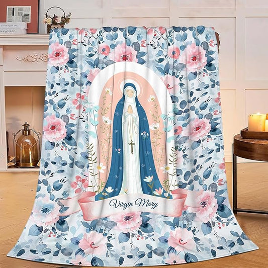 Virgin Mary Throw Blanket Christian Religious Faith Prayer Scripture Spiritual Catholic Gifts for Adults Women Men Soft Cozy Warm Plush Fluffy Fuzzy Fleece Blanket Decor 40''X50''