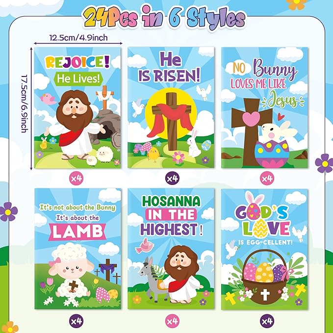 Dvbonike 24Pcs Easter Religious Coloring Books - Christian DIY Color-in Pages Booklet Bulk Drawing Easter Theme Activity Party Supplies for School Classroom Rewards Holiday Artwork Gift
