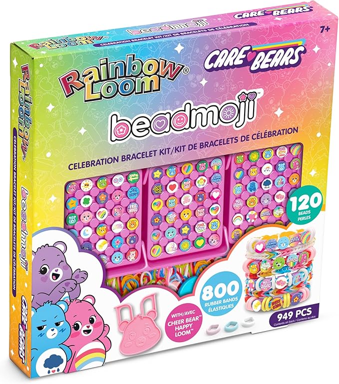 Rainbow Loom: Beadmoji - Care Bears - Celebration Bracelet Kit - 949 pcs, DIY Rubber Band Jewelry Set, Character Beads, Design & Create, Kids Ages 7+
