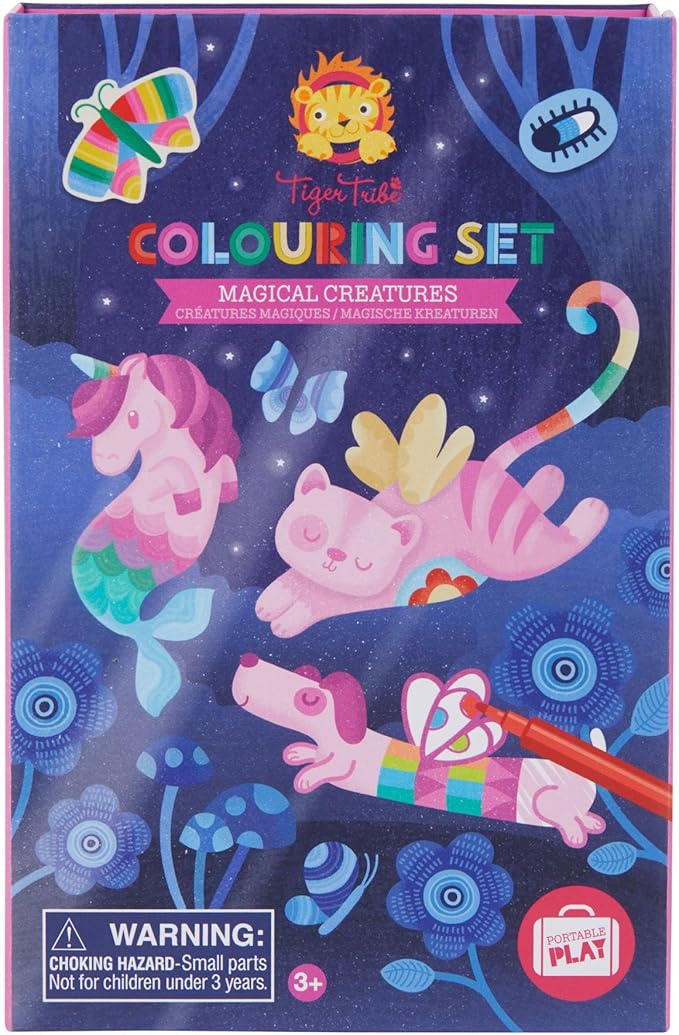 Tiger Tribe: Coloring Set - Magical Creatures - Activity Set w/ Stickers, Coloring Pages & Markers Stored Inside Magnetic Sealed Storage Box, Kid Age 4+