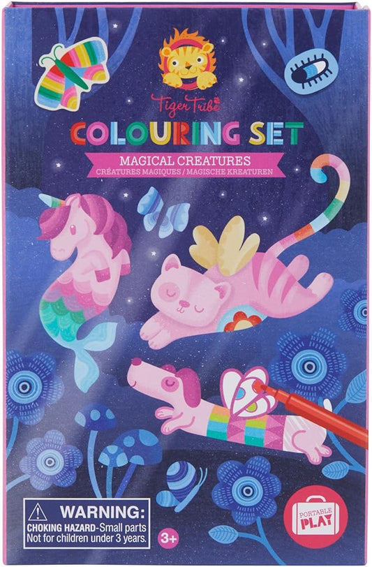 Tiger Tribe: Coloring Set - Magical Creatures - Activity Set w/ Stickers, Coloring Pages & Markers Stored Inside Magnetic Sealed Storage Box, Kid Age 4+