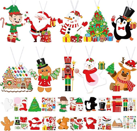 Dianelhall 50 Pcs Christmas Crafts Kits for Kids Christmas Arts and Crafts DIY Christmas Ornament Kit with Christmas Craft Stickers Make Your Own Christmas Craft Projects for Holiday Xmas Party Favors
