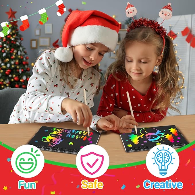 pigipigi Christmas Party Favor for Kids: 24 Pack Rainbow Art Scratch Notebook, Colorful Craft Scribble Paper Magic Black Drawing Pad kit, Activity Toy Gift Set for Girl Boy Children Birthday Christmas