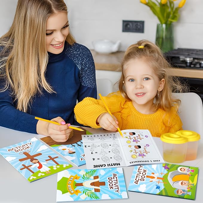ANGOLIO Easter Activity Coloring Books - 24P Easter He is Risen Coloring Book Party Favor for Kids Easter Holiday Activity Book Religious Jesus Diy Coloring Book for Kids Sunday School Classroom Gifts