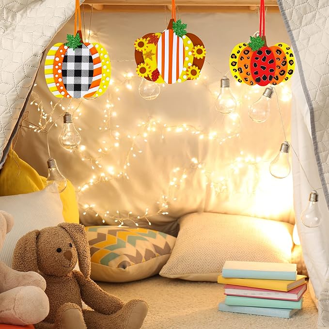 Winlyn 24 Sets Fall Pumpkin Crafts DIY Fall Pumpkin Ornaments Decorations Craft Kits Pumpkin Maple Leaf Foam Stickers Pumpkin Arts and Crafts for Kids Thanksgiving Halloween Party Classroom Activities