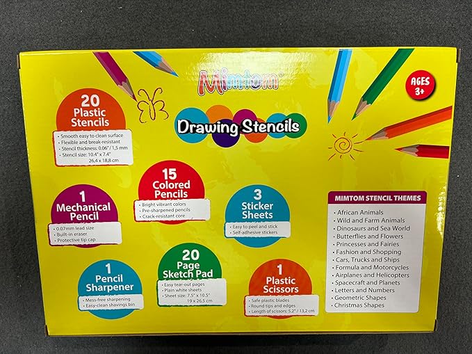 Drawing Stencil Kit for Kids, 60 PC Art Set with 370+ Shapes, Sketch Pad, and Colored Pencils for DIY Arts and Crafts for Boys and Girls, Draw with Letter, Animal and Car Stencils, Green