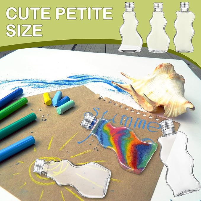 Yaomiao 30 Packs 2.5 oz Plastic Sand Art Bottles with Lids for Kids 3 Style Sand Art Clear Container for Sand Art Wedding Invitation Fun Art Craft Supply Boy Girl Decoration (Silver Lid,Aluminum Lid)