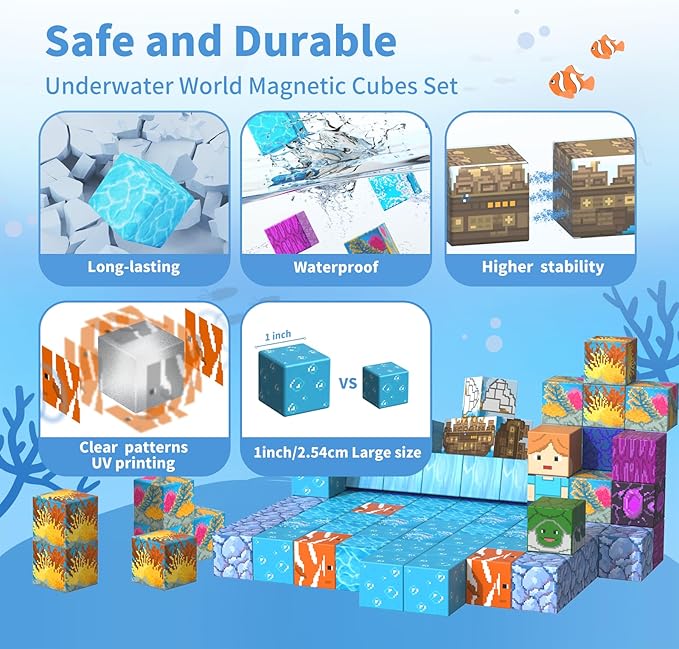 Magnetic Blocks-120PCS Ocean Quest Set，Magnetic Building Blocks Kids Toys for Ages 3 4 5 6 7 8 Birthday Gifts，STEM Montessori Sensory Toys for 3+ Years Old Boys & Girls