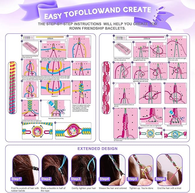 TQRAZ Friendship Bracelet Making Kit, DIY Arts and Crafts Toys for Girls, Jewelry String Maker Kit, Birthday Gifts Ideas for Girls 6 7 8 9 10 11 12+ Years Old(Purple)