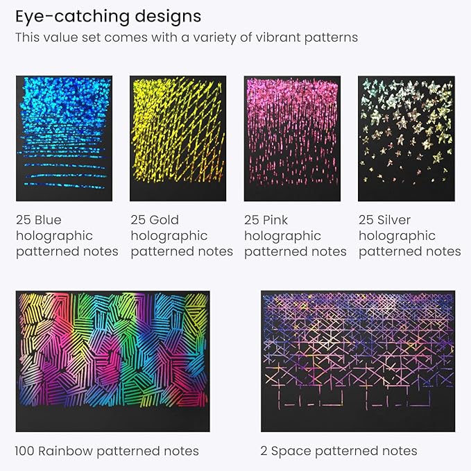 ARTEZA Scratch Paper, Set of 202 Notes, 3.5 x 3.5 Inches, 200 Holographic and 2 Gold-Foil Star Backgrounds