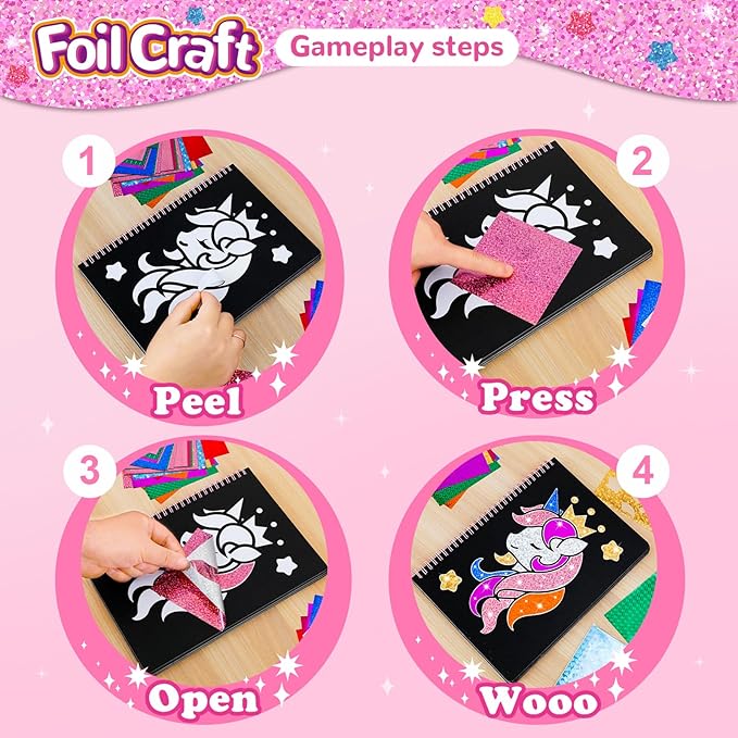 Syahro Art Craft Activity for Kids: Foil Funny Princess, Unicorn and Mermaid Carefree Creative Travel Set, Idea for 3 4 5 6 7 8 9 Year Old Girls，Art Travel Toy Suitable for Girls