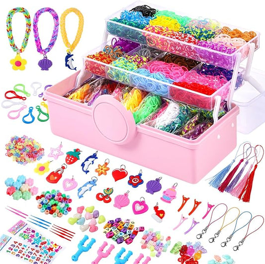 Needbrock 18500+ Bracelet Making Kit Rubber Band, 26 Colors Rubber Band Bracelet Kit Includes 800 Pcs Glow-in-The-Dark Rubber Bands, Bracelet Making Kit Valentines Gifts for Kids Age 8 Above(Pink)
