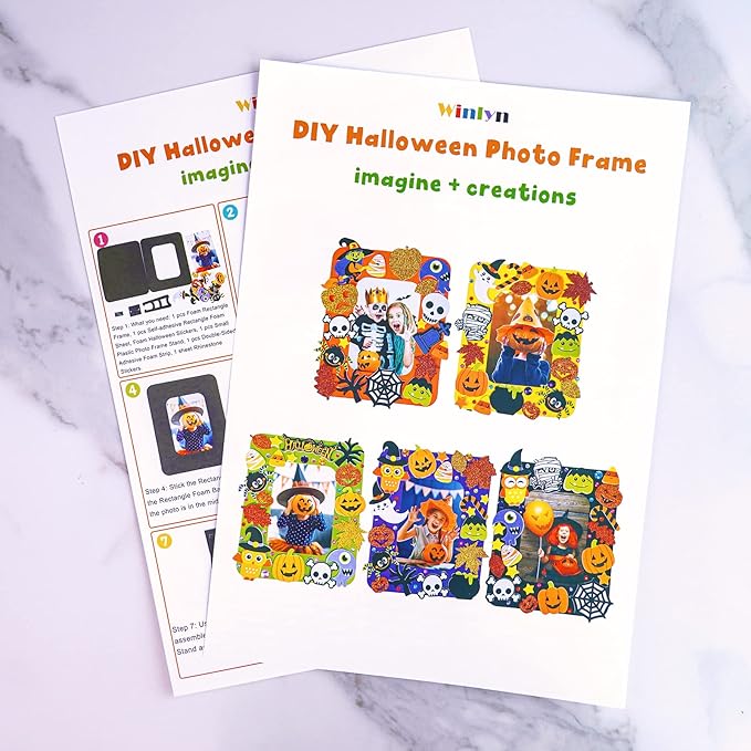 Winlyn 12 Sets Halloween Craft Kits Fall Kids Crafts DIY Halloween Picture Frame Decorations Art Sets Pumpkin Ghost Monster Foam Stickers Arts and Crafts for Kids Halloween Classroom Party Activities