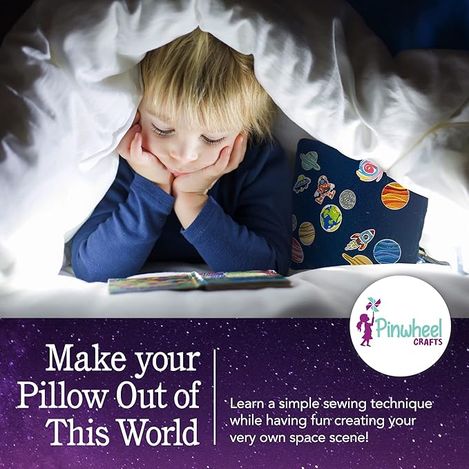 Pinwheel Crafts Beginner Sewing Kit for Kids 8-12 with Telescope - Astronomy Solar System Easy Sew Space Pillow Kit with Planet Patches - Make Your Own Plush Craft
