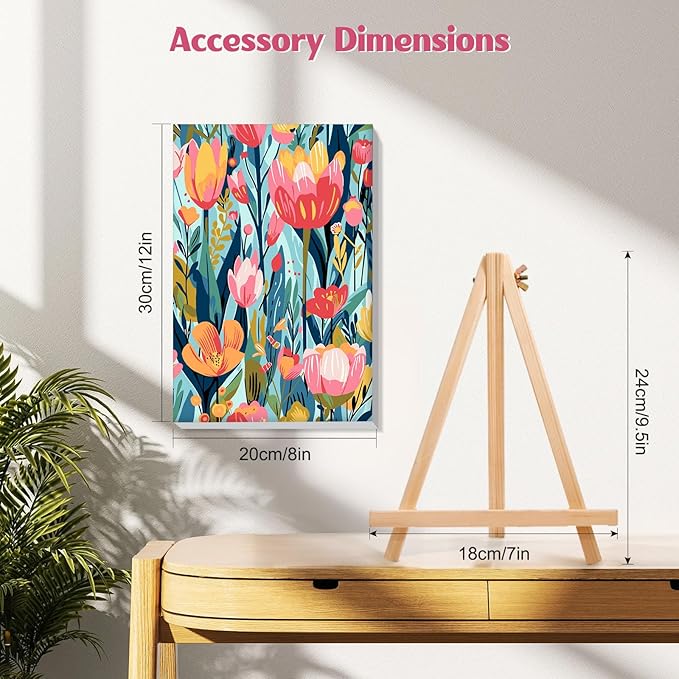 MISCER 4 Pack Paint by Numbers for Adults Beginner,Flowers Paint by Number Kits with Easel, DIY Acrylic Oil Painting Suitable for Home Decoration (8 * 12 Inch)