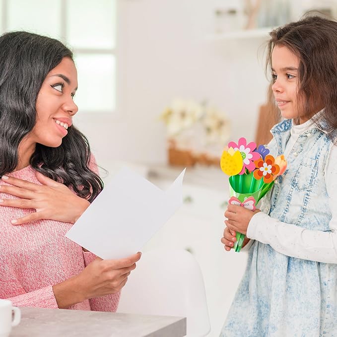 BeYumi Flower Bouquet Craft Kit - 48Pcs Mother's Day Flower Bouquet Craft in Two Colors for Kids Make Your Own Flower Bouquet Teacher Appreciation Week DIY Gift School Classroom Home Fun Activities