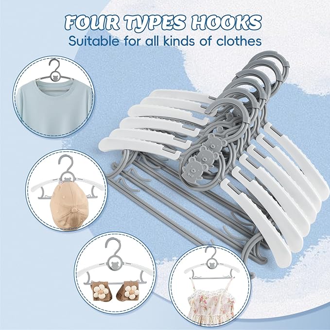 Kids Hangers 40 Pack Baby Hangers- Extendable & Adjustable Non-Slip Stackable Plastic Baby Clothes Hangers,11-14 Inch Kid Hangers for Baby Toddler Kids Children,Toddler Hangers for Cloest Grey