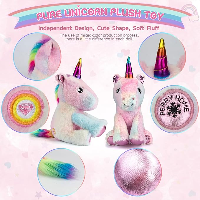 PERRYHOME Unicorn Toys for Girls Unicorn Gift Set with Unicorn Stuffed Animal, Unicorn Coloring Book, Unicorn Necklace & Bracelet, Unicorn Themed Girl Gift Toy Birthday Gift Nude Pink
