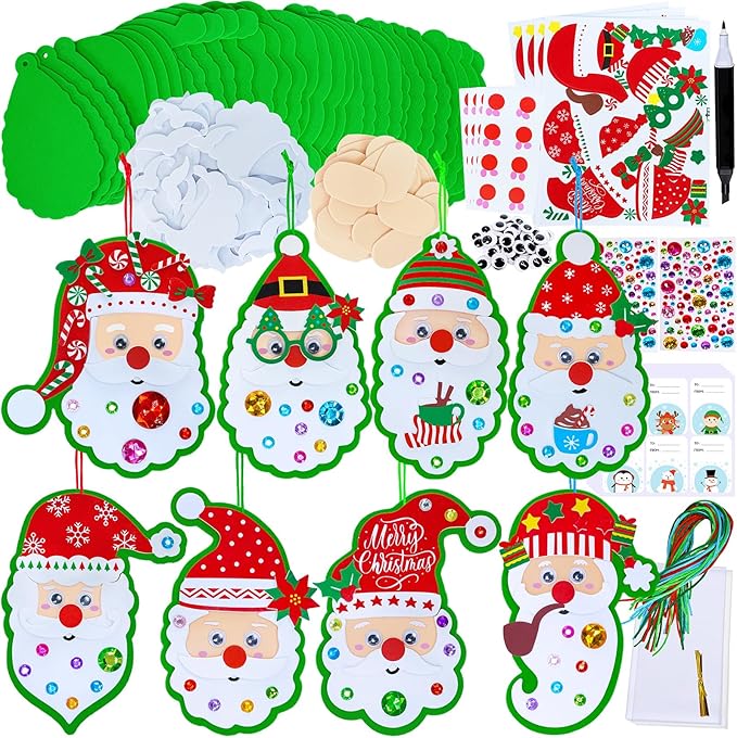 Winlyn 32 Sets Bulk Santa Christmas Ornaments Decorations Craft Kits School Arts and Crafts Foam Santa Christmas Stickers for Kids Holiday Xmas Festive Classroom Activities Party Favors Art Project