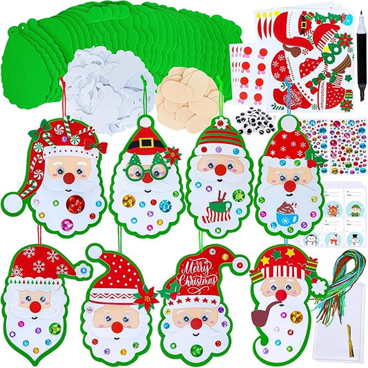 Winlyn 32 Sets Bulk Santa Christmas Ornaments Decorations Craft Kits School Arts and Crafts Foam Santa Christmas Stickers for Kids Holiday Xmas Festive Classroom Activities Party Favors Art Project