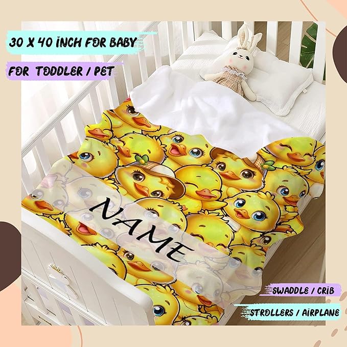 Custom Name Ducks Adult duck Blanket Kids Funny Blanket Suitable for Bedroom Living Room bed sofa Crib Couch Chair outdoor All Season Items That Yellow Duck Lovers Will Love 90”×120 ”for Family