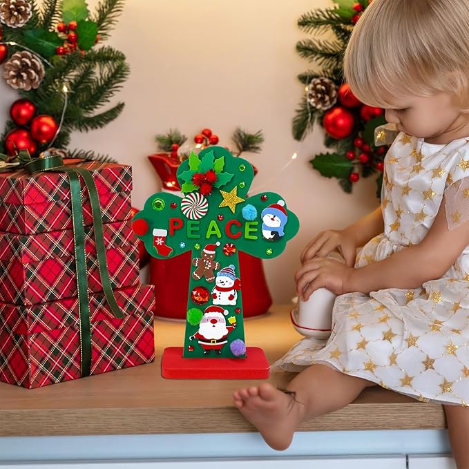 Winlyn 18 Sets Christmas Craft Kits DIY Christmas Stand-up Cross Decorations Art Sets Snowman Snowflake Christmas Foam Stickers Arts and Crafts for Kids Party Classroom Sunday School VBS Activities
